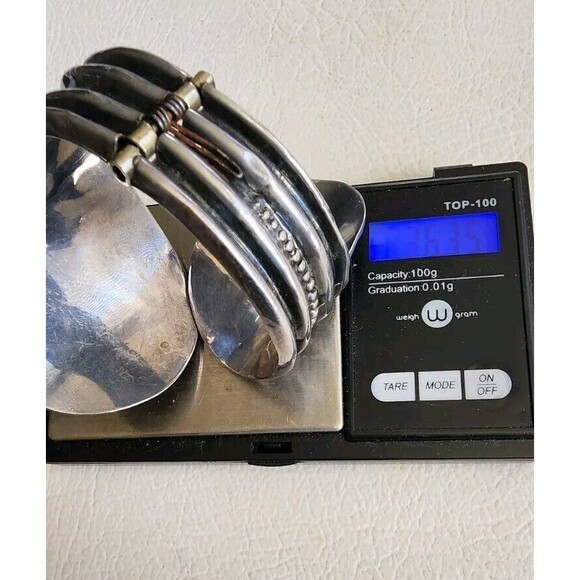 Vintage Sterling 925 Hinged Bypass Clamper Cuff Dotted Bracelet Mexico 36.35g - Picture 10 of 11